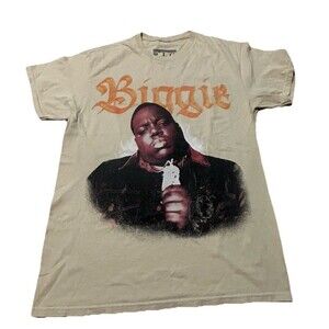 The Notorious B.I.G. Biggie Smalls Graphic T-Shirt Tan Size S Hip Hop Rap Tee